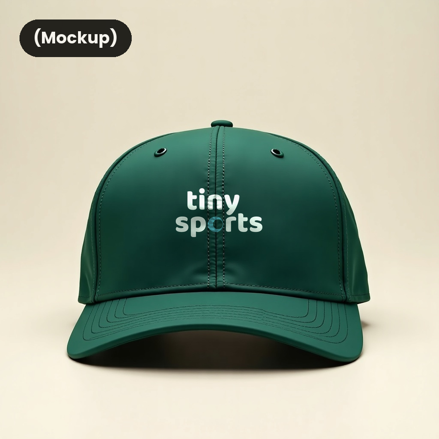 Tiny Sports run cap in forest green, mockup