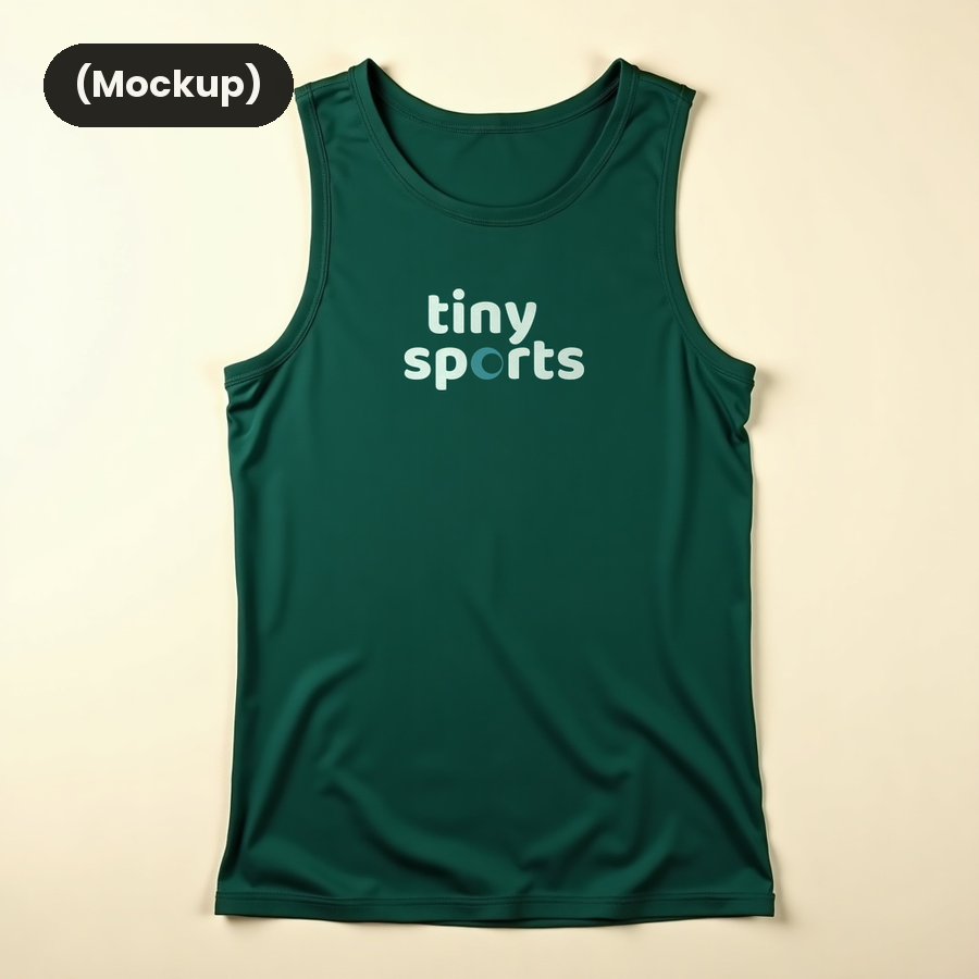 Tiny Sports performance singlet in forest green, mockup