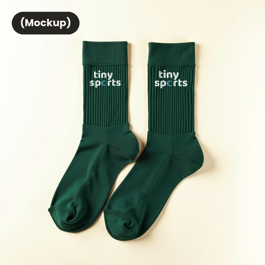 Tiny Sports performance crew socks in forest green, mockup