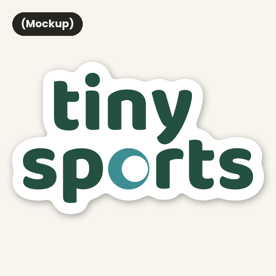 Tiny Sports wordmark sticker, mockup