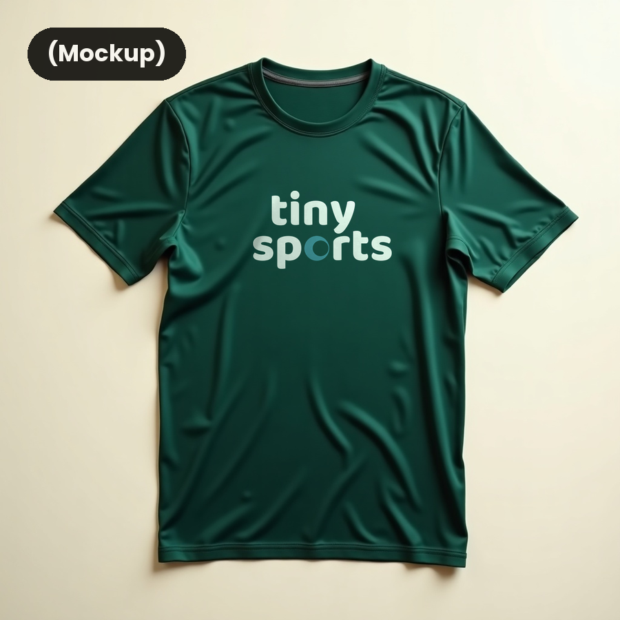Tiny Sports performance tee in forest green, mockup